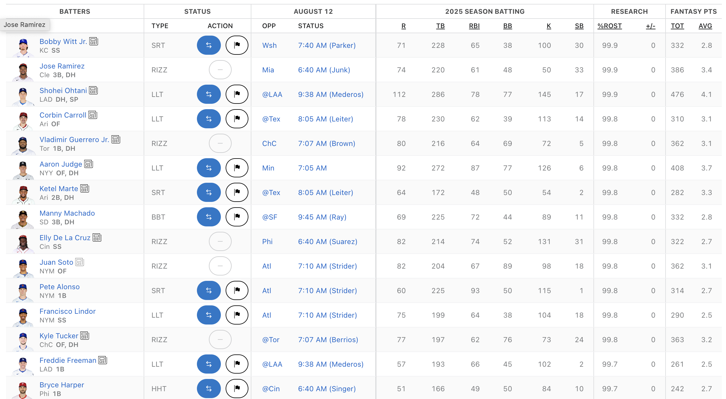 Fantasy Baseball Agent interface